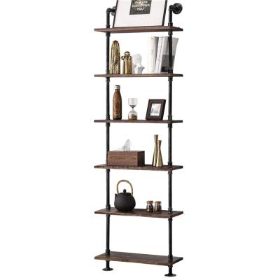 China Transitional Industrial Pipe Beams Rustic Wood Ladder Shelf Wall Mounted Shelf For Living Room for sale