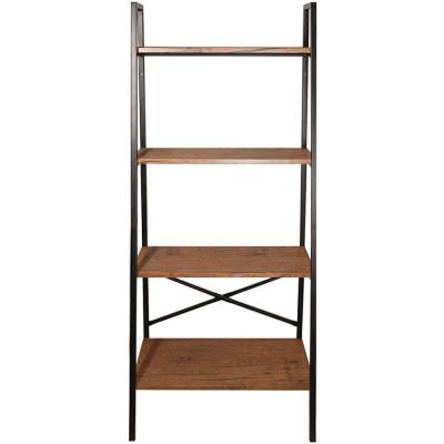 China Convertible Home Furniture Makers Narrow 4 Tier Industrial Metal Ladder Wooden Leaning Book Shelves for sale