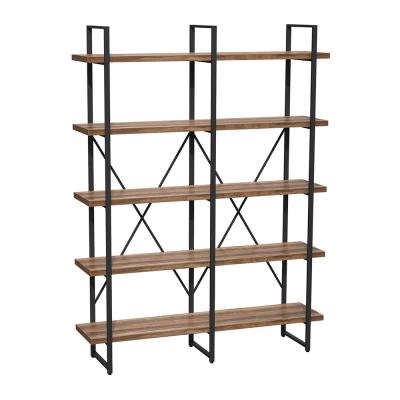 China Convertible 5-Tier Open Bookcase Decor Desk Display Home Furniture Double Wide Wooden Metal Display Rack for sale