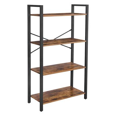 China Steel Frame Bedroom Office Industrial Design Ladder Shelf Stand Unit 4-Tier Convertible Stable Bookcase For Living Room for sale