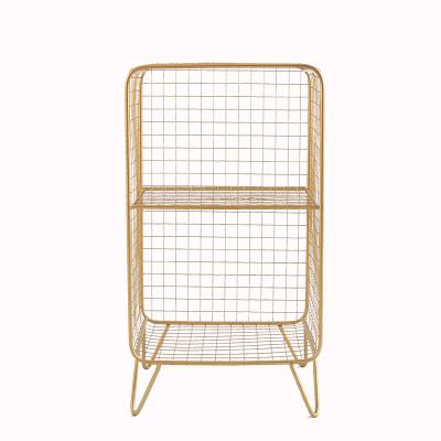 China Gold Wire Mesh Clothes Storage Rack 2 Layers Home Bedroom Bedside Night Stand Gold Rack Viable for sale