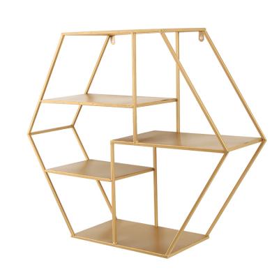 China Storage Interior Ministry Living Room Corner Metal Furniture Shelf Hexagon Wall Mounted Display Stand for sale