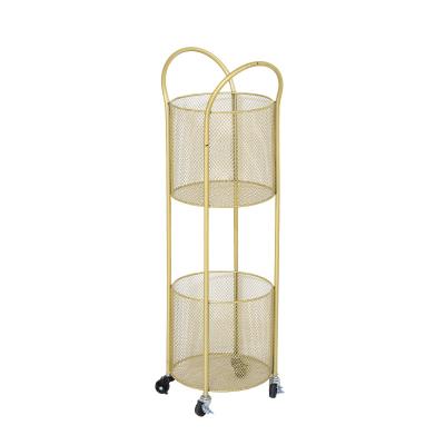 China New Design Black White Gold Metal Wire Double Layer Workable Rack Mesh Clothes Storage Laundry Basket With Wheels for sale