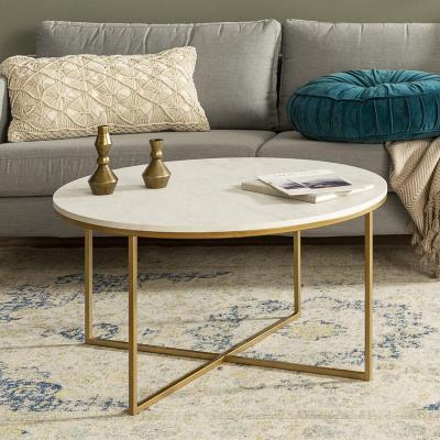 China Modern hot sale metal furniture wood center desk gold coffee table for sale