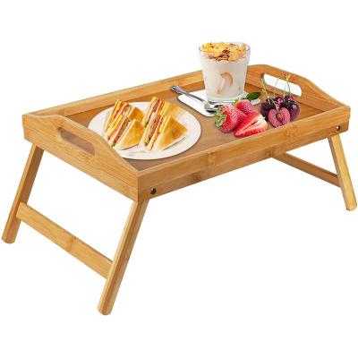 China Table Breakfast Tray Laptop Desk Snack Bamboo Bed Tray Table With Foldable Legs for sale