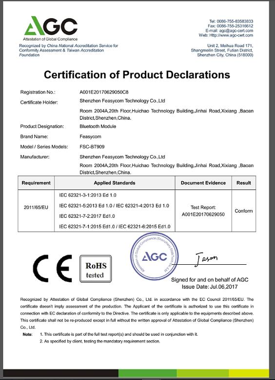 RoHS - Shenzhen Feasycom Technology Co., Ltd.