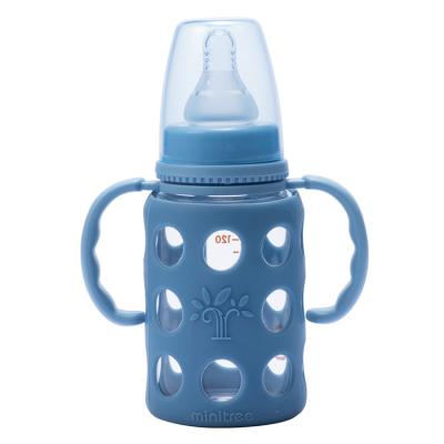 China Hot Selling Phthalate Free Food Grade Nipple 4oz 120ml Glass Baby Feeding Bottle With Silicone Sleeve For Newborn for sale