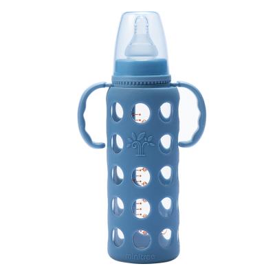 China BPA Free 2021 Hot New Arrival Factory Selling Silicone Cover 240ml 8oz Glass Baby Feeding Bottle for sale