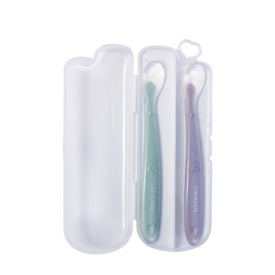 China BPA Free High Quality Non-Toxic Healthy Silicone Feeding Baby Spoon and Plastic Fork Set with Box Packing for sale