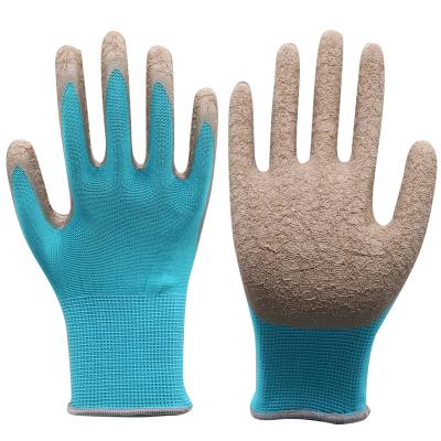 China comfortable & flexible & sustainable & Customizable 13 Gauge Anti-Slip General Work Polyester Knit Blue-Grey Wrinkle Latex Palm Coated Gardening Gloves for sale