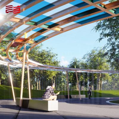 China Modern Art Outdoor Gallery Customized Size for Outdoor Steel Frame Landscape Pergola for sale