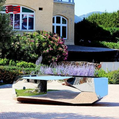 China Pedra em forma de aço inoxidável Decoração de parque Escultura Espelho de metal personalizável Escultura à venda