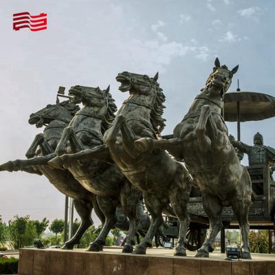 China Custom Print Method Bronze Carriage Sculpture with Four Horses in Urban Landscape for sale