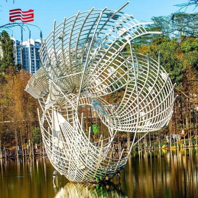 China Custom White Stainless Steel Pipe Sculptures for Water Sculpture Parks and Lake Installations for sale