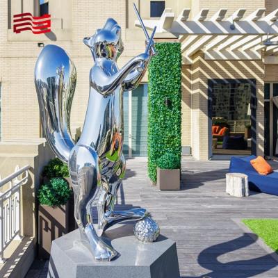 China Squirrel conductor outdoor metal sculpture park landscape sculpture square sculpture stainless steel mirror process for sale