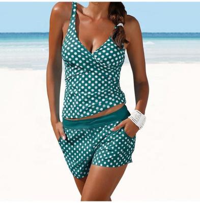 China Breathable Best Selling Fashionable Designer Swimwear Dot Print Two Pieces Conservative Tankini Set Swimwear for sale