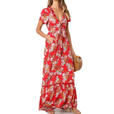 China New Arrival Breathable Summer Maxi Dress Elegant Women Floral Dress for sale