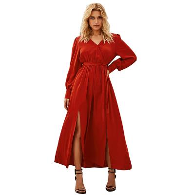 China Breathable New Arrival Long Sleeve Floor Length Dress With Button Split Fairy Chiffon Maxi Dress for sale