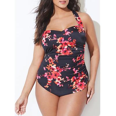 China Custom Size Breathable Plus Size Tummy Control Floral Print Ladies One Piece Top Sets Bikini Swimwear For Fat Women for sale