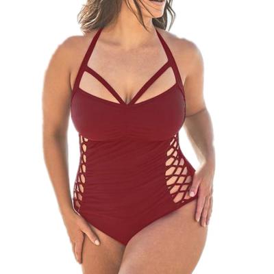 China Plus Size Designer Center Front Shirring Self-tie Halter Ties Customized Plus Size Swimwear for sale