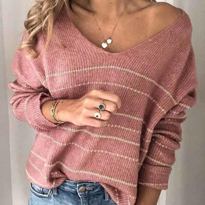 China Factory Direct Sale Wool Pattern Sweater Women V-Neck Color Block QUICK DRY Sweaters for sale