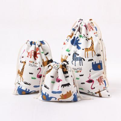 China Recyclable Cute Animal Printing Cotton Drawstring Bag Various Sizes Customized Drawstring Bag For Outdoor Activities for sale