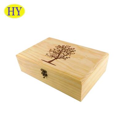 China China Gift Natural Unfinished Rectangular Wooden Packing Box With Hinged Lids Wooden Box Packaging for sale