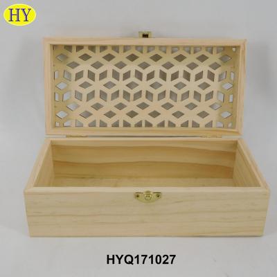 China Handmade wooden gift box and wooden packaging box with carved wooden box lid for sale