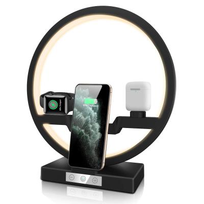 China 2020 Newest Microphone Mobile Phone 3 in 1 Wireless Charger Station with Night Light LED Desk Lamp for sale