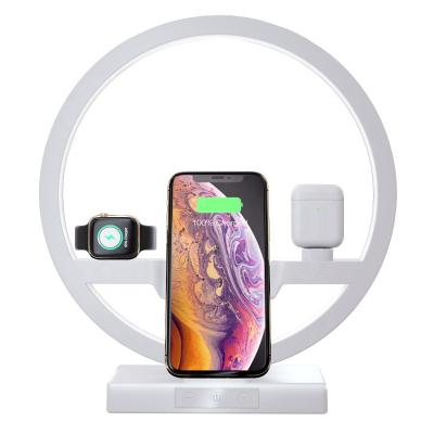 China 2020 New Microphone Technology Qi Radio 4-in-1 Charger Fast Charging Dock For Smart Watch Earphones Mobile Phone for sale