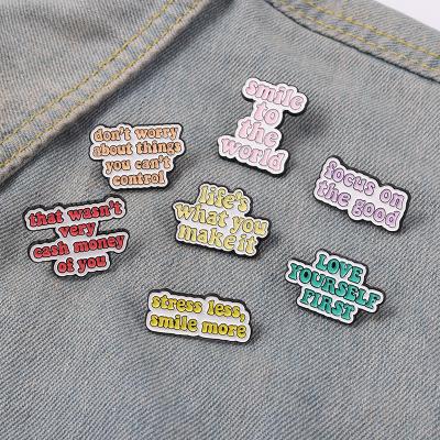 China Europe Sweet Enamel Cheap Life Quotes Letter Enamel Pin Custom for sale