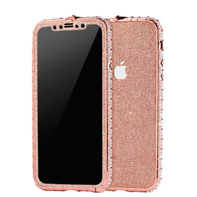 China good price 12 Diamond Embedded Phone Case IP11 Diamond Border XR Luxury Female Glitter Shell 11promax fashion Anti-fall for sale