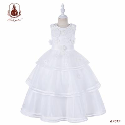 China 2021 Summer New Arrival Anti-Static Lace Layered Unique Elegant Birthday Paty Wedding Casual Drees Children's Dresses With Bow for sale