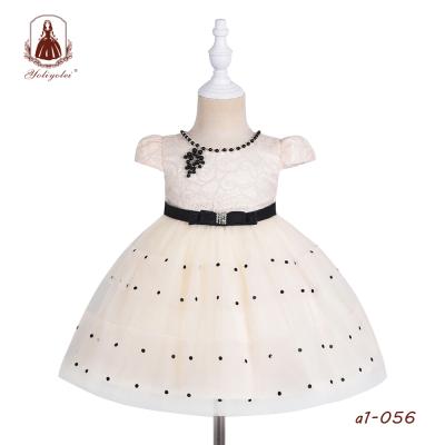 China Baby Breathable Wholesalers Fashion Beaded Bow Short Sleeve 0-2 Years Champagne Party Girls Dresses for sale