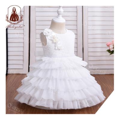 China Breathable Elegant Kids Princess Applique Embroidery Flower Girl Dresses With Bow For Girl For 2-5 Years Old for sale