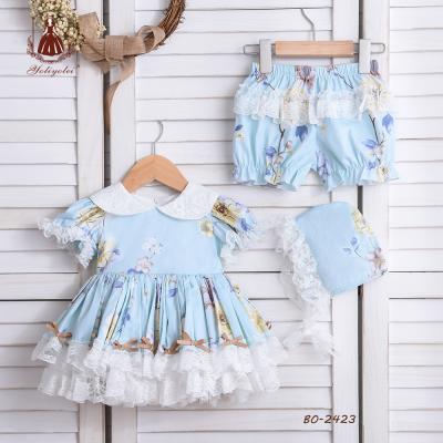 China Wholesale Cheap Anti-Static Peter Pan Collar Floral Lace Baby Clothes Princess Birthday Spanish Dress For Child for sale