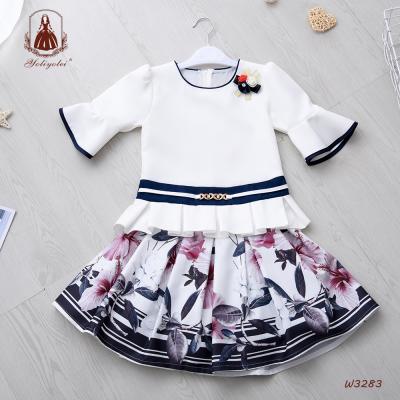 China Wholesale African Casual Cloth Kids Style Half Sleeve Flower Printed Top And Skirt African Pattern Girl Clothing Suits Sets for sale