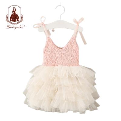 China 2-6 Years Anti-static Summer V-Neck Lace Tops Kids Clothes Toddler Suspender Infant Tutu Dress For Girls for sale