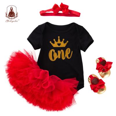 China Polyester/Cotton Baby 1st First Birthday Outfits 1 Year Baby Dresses Kids Birthday Party Romper Baptism Tutu 4pcs Costume Dress for sale