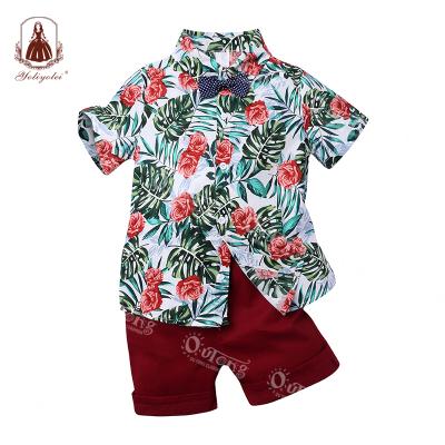 China Casual Holiday Shirts 2020 Floral Tie Suit 2pcs Kid Clothes Baby Boy Set Shorts Sets for sale