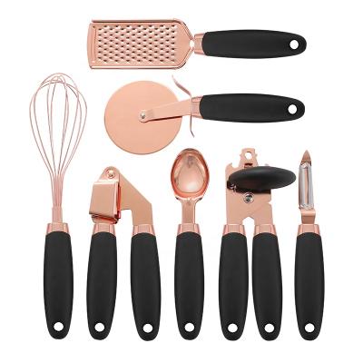 China Sustainable Factory Direct In Stock 6 Colors Available 7pcs Unique Kitchen Instrument Tool Kit With Plated Copper Coated Rose Gold for sale