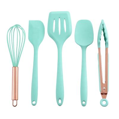 China Newest viable rose gold tongs beat 5pcs kitchenware cookware kitchen tool kit kitchen silicone utensil set for sale