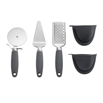 China New Arrival Unique Design Stainless Steel Pizza Set Viable With Silicone Oven Glove Pizza Cutter Pizza Wheel Pie Server Cheese Grater for sale