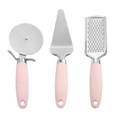 China Viable newcomer unique design stainless steel pizza set with pizza cutter pizza wheel pie server cheese grater for sale