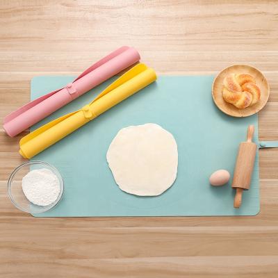 China New Viable Arrive In Stock 63x41cm Silicone Rolling Mat Non-Slip Silicone Baking Mat With Tie For Dough for sale