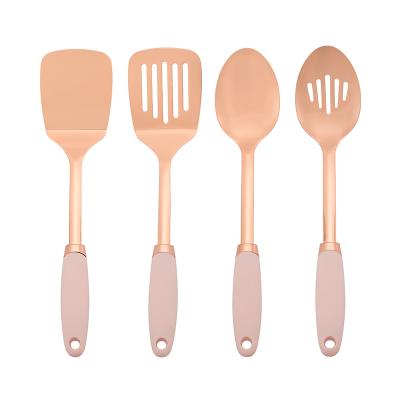 China High End Viable Low MOQ 4pcs Stainless Steel Kitchen Utensil Set Kitchenware Set Kitchen Tool Kit With Copper Rosed Gold Finished for sale