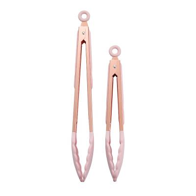 China Viable Ready To Ship Stainless Steel Pink Tongs Clips BBQ Clip Food Gold Silicone Tongs Copper Set for sale