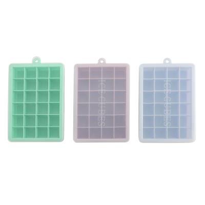 China Viable Cubed Reusable STOCK Free BPA 24 Cavity Silicone Ice Tray with Lid Cover Ice Maker Silicone Mold for sale