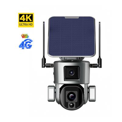 China Human Motion Tracking 4K 4G WiFi Dual Lens 8MP Outdoor Wireless Video Security H.265 Solar Battery PTZ Auto Tracking Camera for sale