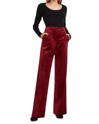 China Anti-Wrinkle 2021 Winter Women Ladies Velvet Straight Pants Casual Red Soft Velvet High Waist With Pockets for sale